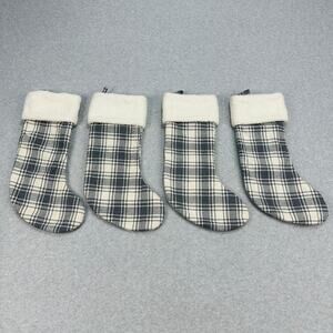 Holiday Home Christmas Stocking Gray Plaid White Sherpa Cuff Set of 4 Farmhouse